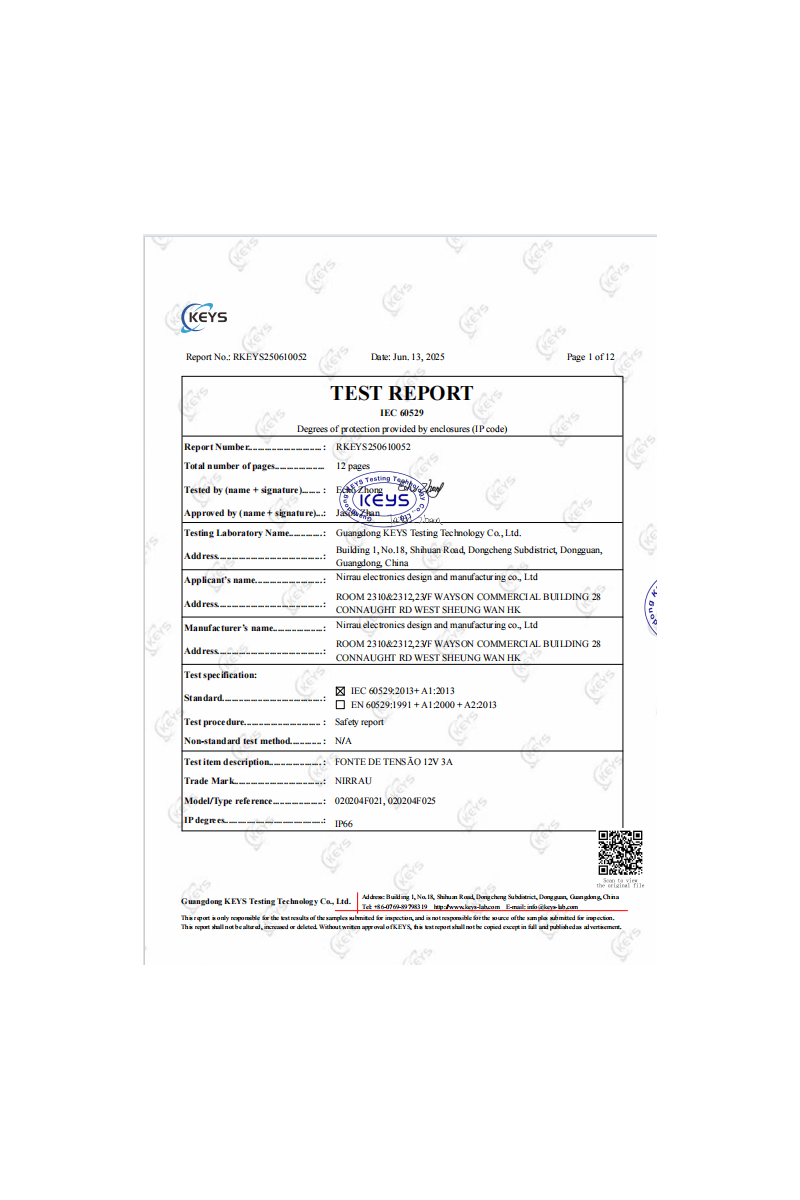 F021 IEC IP66 Test Report